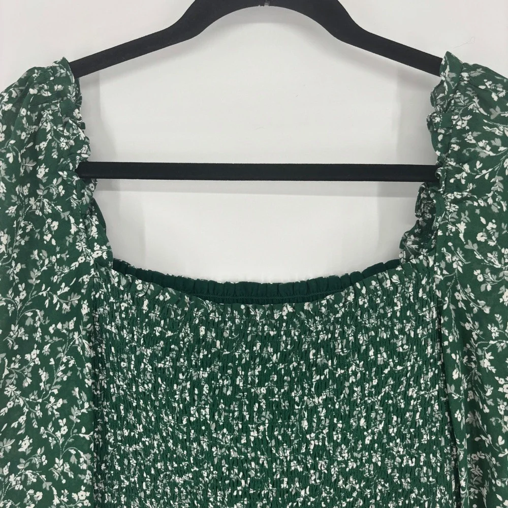 Reformation Pinto Smocked Top Green Parsley Women Size Medium Floral Long Sleeve